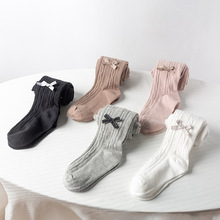 跨境女童连裤袜春秋款外穿儿童棉针织麻花可爱蝴蝶结宝宝打底裤袜