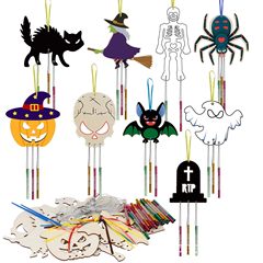 クロスボーダー木製ハロウィンカボチャ装飾子供用 DIY 木製ハロウィンゴースト風鈴ペンダントパーティーペンダント