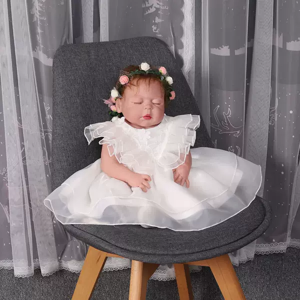 823-V Ruffled Organza Dress Baby Princess Dress Baby Full Moon Girl Baby Lace Dress