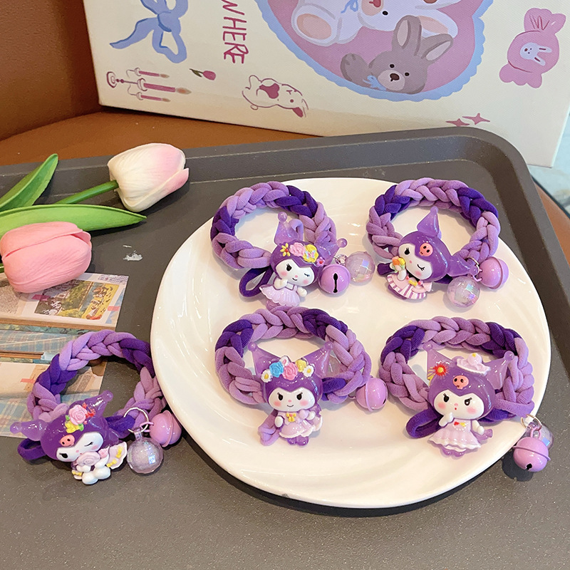 Niños Kuromi correa de cola de caballo niñas correa de goma de alta elasticidad niñas cabello bebé lindos anillos de cabello