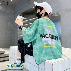 Children's short-sleeved summer new style 2024 medium and large children's boys casual gradient tie-dye T-shirt tops boys summer short t-shirt