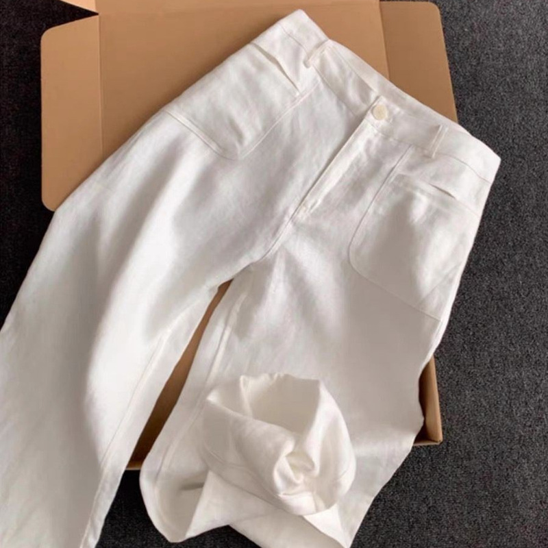 Super Recommended! Stylish Pocket Design, Unique and Comfortable, Versatile, White Linen Wide-Leg Pants Super Recommended! Stylish Pocket Design, Unique and Comfortable, Versatile, White Linen Wide-Leg Pants