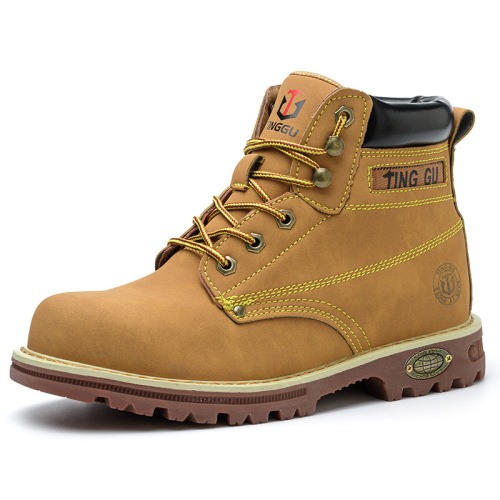 Sturdy high-top work boots, yellow tendon sole shoes, steel toe-toe labor protection shoes, anti-smash and puncture-proof high-top half-boot safety shoes