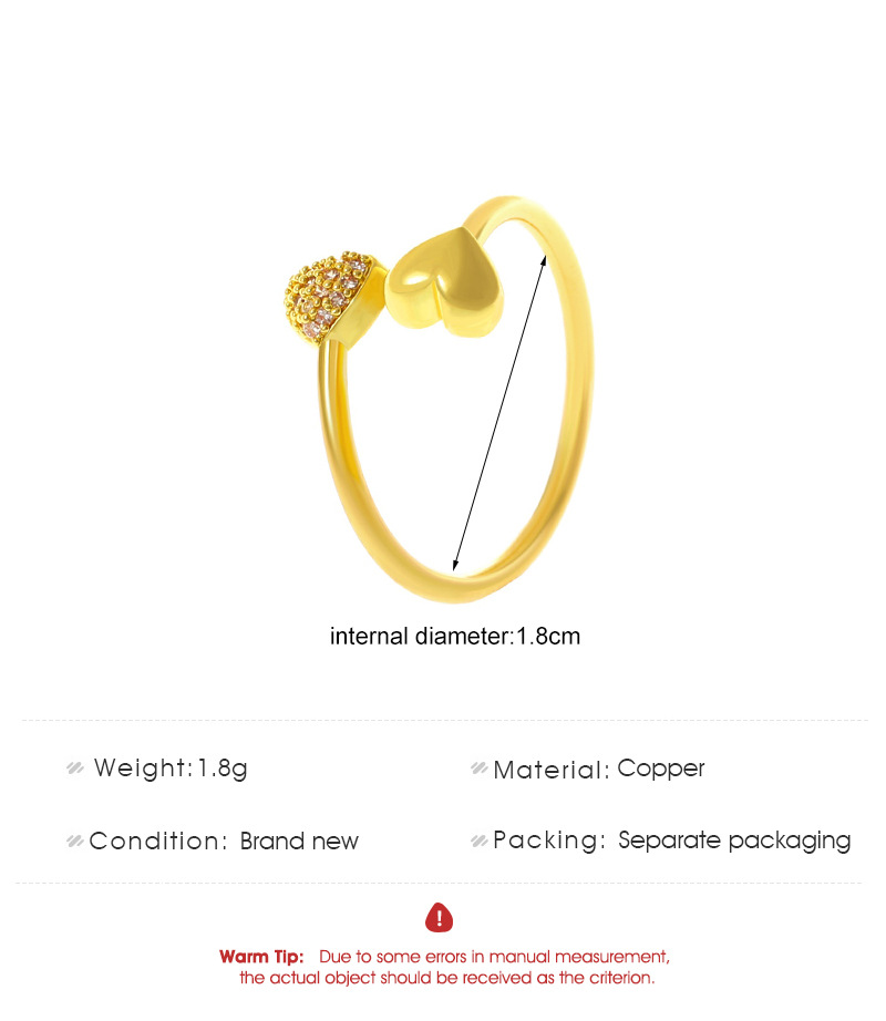 Elegant Heart Shape Copper Inlay Zircon Open Ring