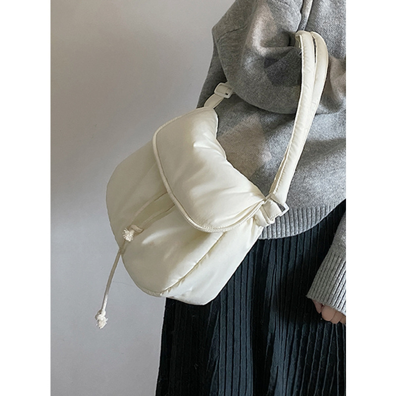 Tas Dames 2021 Nieuwe Zachte Eenvoudige All-match Flap Trekkoord Wolken Katoenen Canvas Tas Schouder Crossbody Tas Trendy_voghion.com