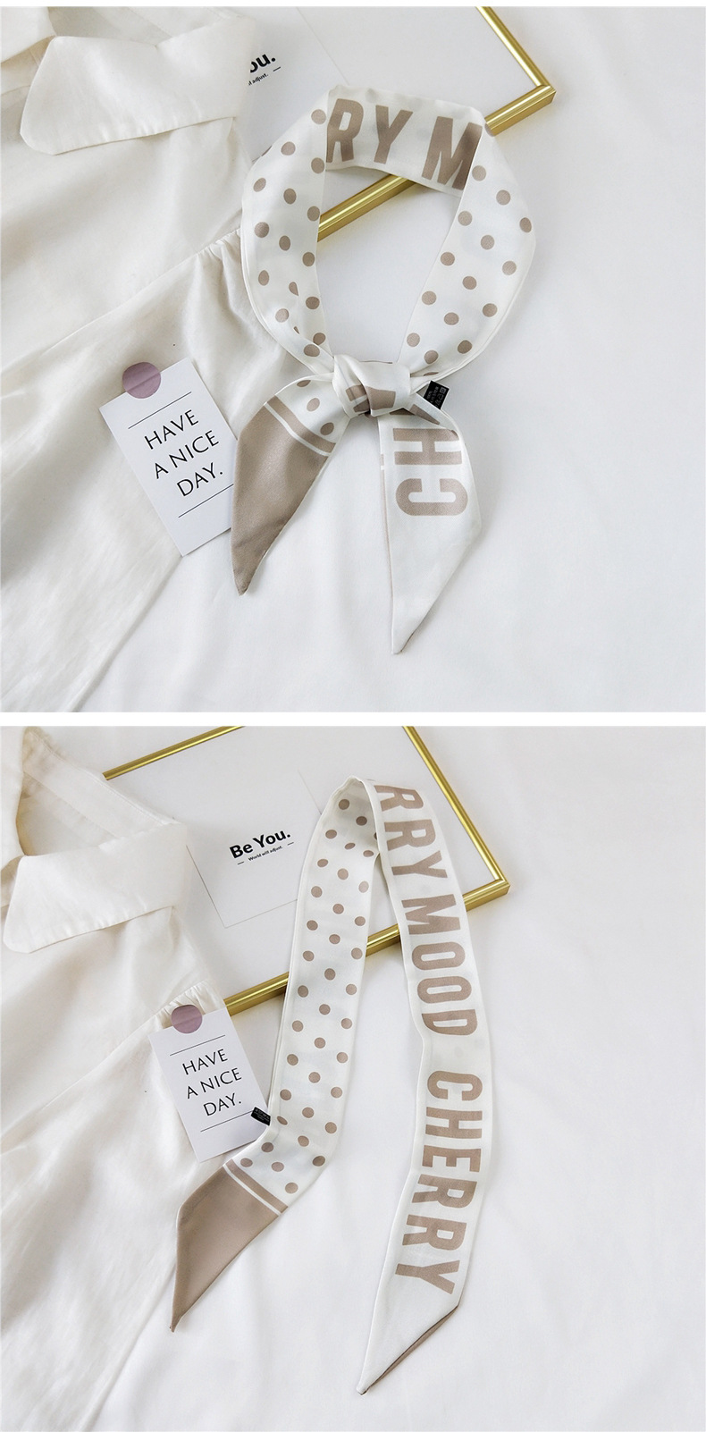 30g Weight Silk Scarf Classification Travel Occasion Unisex Gender Sweet Style Khaki, Grey, Pink, Purple, Red, Green, Blue, Black Color Fashion Streamer Printing Bow Silk Scarf Wholesale 35