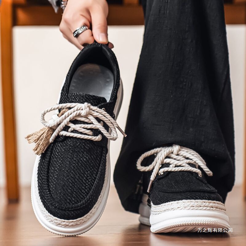 Canvas men's shoes, new summer model, breathable, non-slip, linen shoes for teenagers, driving shoes, multi-layer sole, sports and casual sneakers