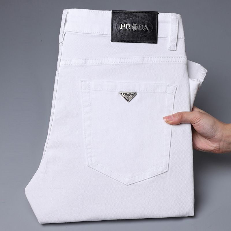 Spring and Summer Guangzhou Xintang Jeans Men's Korean Style Stretch Slim-fit Cross-border European Brand Cotton Black White