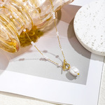 欧美2022新款轻奢T扣高级感珍珠吊坠项链女小众设计k金色气质饰品