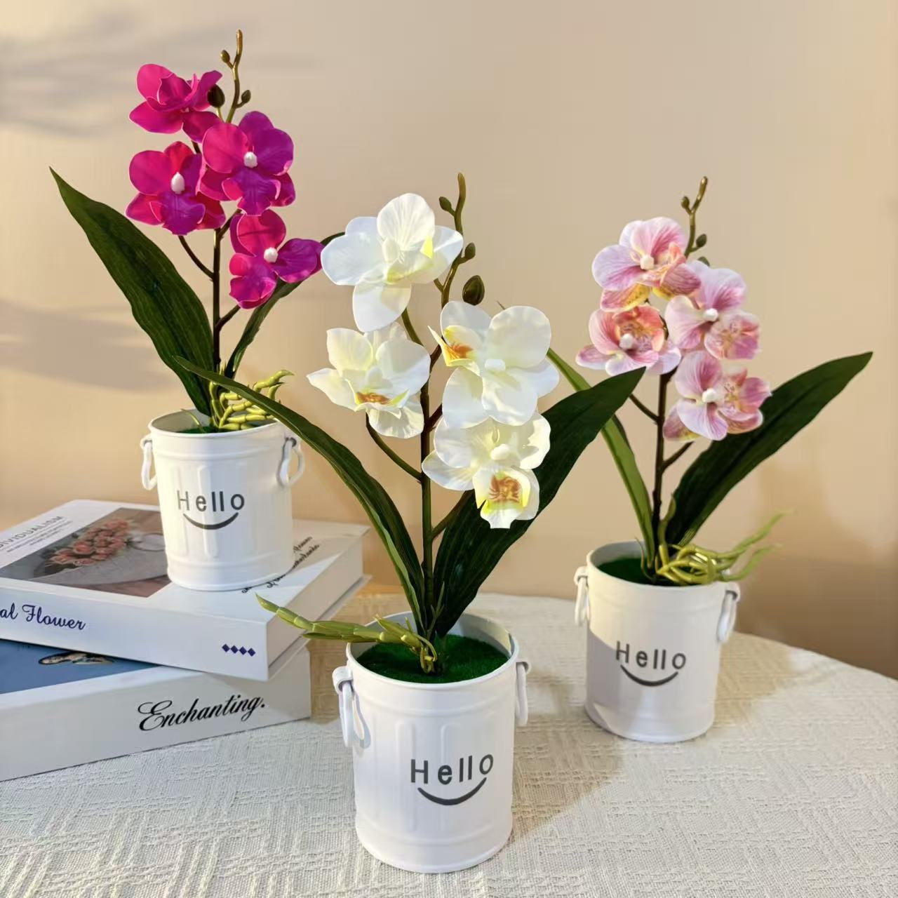 Fabricantes de simulación de cuatro mariposa orquídea recta Hello bonsai sala de estar balcón decoración de flores falsas de plástico maceta