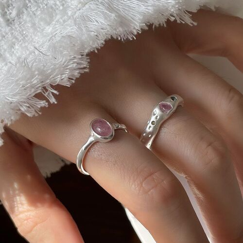 Peach oolong tea 925 sterling silver ins ring women's strawberry crystal fresh and simple index finger ring gentle colorful diamond ring trendy