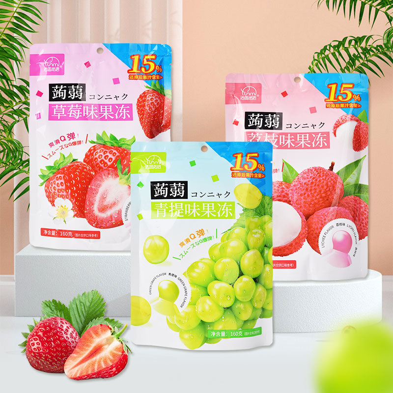 Fashimi Fruit Jelly Snack - Strawberry, Lychee, and Blueberry Flavor, 160g (approximately 13 pieces)