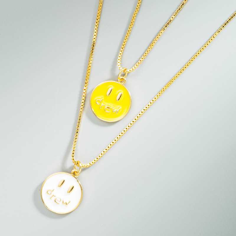 Korean fashion simple smiley face pendant copper gold-plated necklace