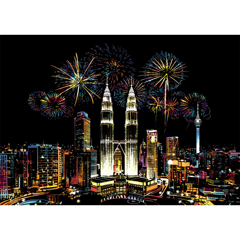 YUELU Leap Deer Colorful City Ⅲ Escena nocturna de la ciudad para adultos Pintura para raspar creativa Diy pintura para raspar hecha a mano Ventas directas de fábrica