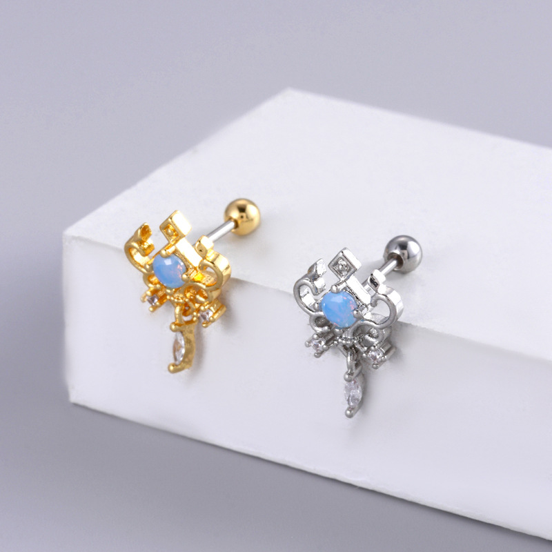 Heart Shape Pattern Women'S Gender 1 Piece 316L Stainless Steel Copper Zircon Ear Cartilage Rings & Studs Heart Shape Waterproof Non Tarnish Surgical Steel