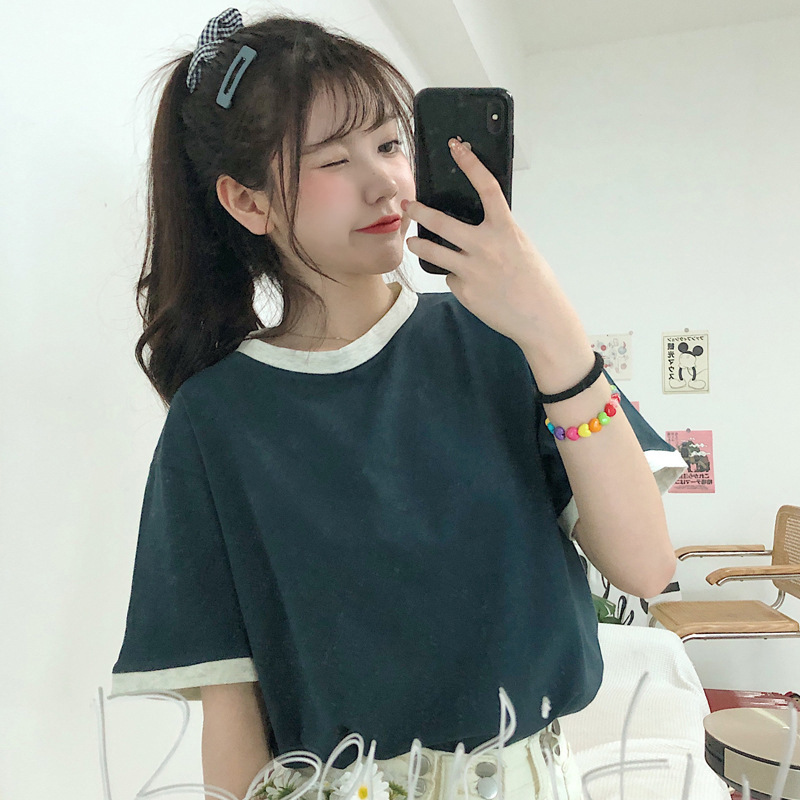 色の半袖のtシャツの女性の夏のゆったりしている底のシャツの女性のカジュアルなカップルの上着の女性は色の韓国の婦人服の卸売りにぶつかります。|undefined