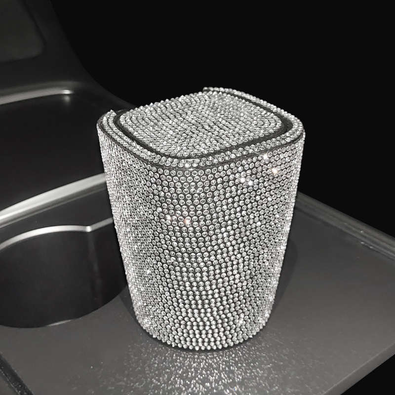 Diamante-incrustado coche Cenicero creativo cubierto salida de aire colgante coche con tapa LED luz coche Cenicero