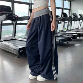 速干运动裤女2026夏季薄款小个子美式条纹宽松垂感阔腿防晒休闲裤
