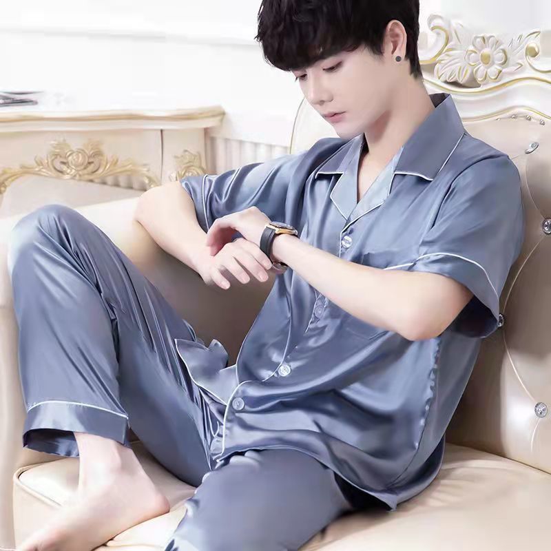 Pijamas de hombre Pijamas de manga corta de verano de algodón delgado para hombres jóvenes y de mediana edad sueltos de primavera y verano traje de desgaste para el hogar