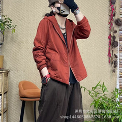 琪镌绘制冬季新款新品简约时尚拉链宽松休闲纯色风衣连帽女短外套