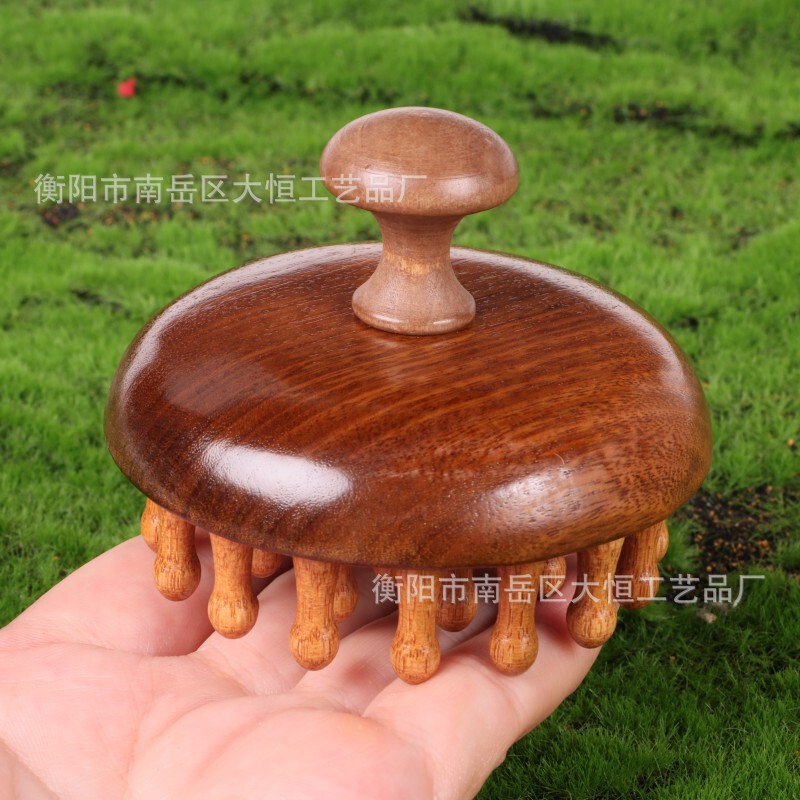 檀木櫛28釘歯鹿角熊手小熊手緑檀大歯幅歯マッサージ櫛長柄櫛指環檀木|undefined