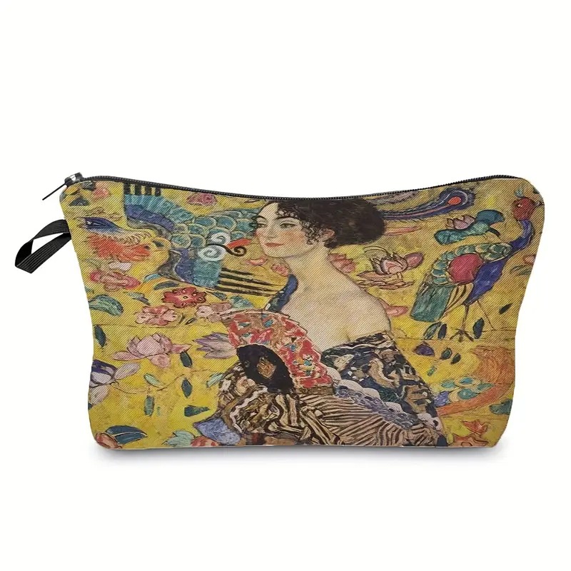 Transfronterizo Amazon bolsa de maquillaje damas impresión al óleo bolsa de maquillaje retro bolsa de almacenamiento lino bolsa de cremallera impermeable