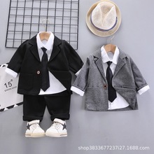 儿童领带小西装三件套装男童花童礼服钢琴演出服帅气西装一件批发