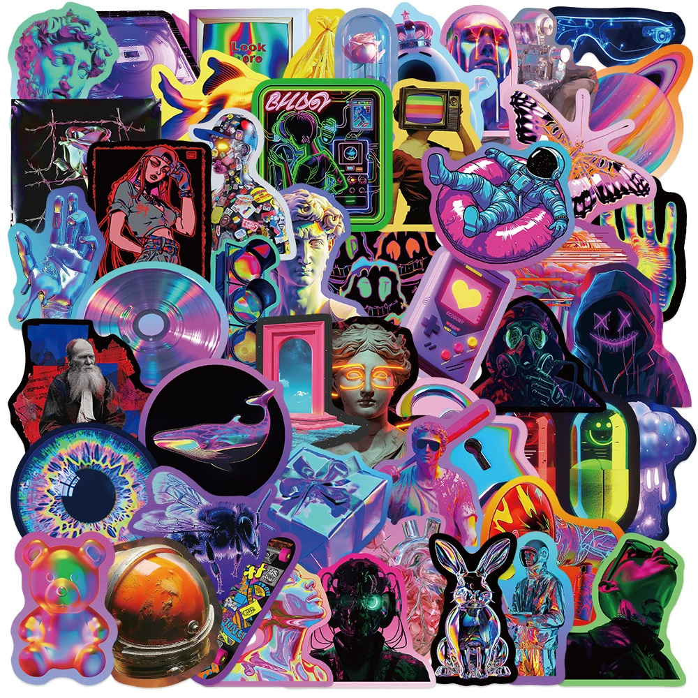 50 красочных кибер-наклеек в стиле панк Харадзюку ветер технология кислотный дизайн наклейки для компьютера ipad мобильный телефон наклейки