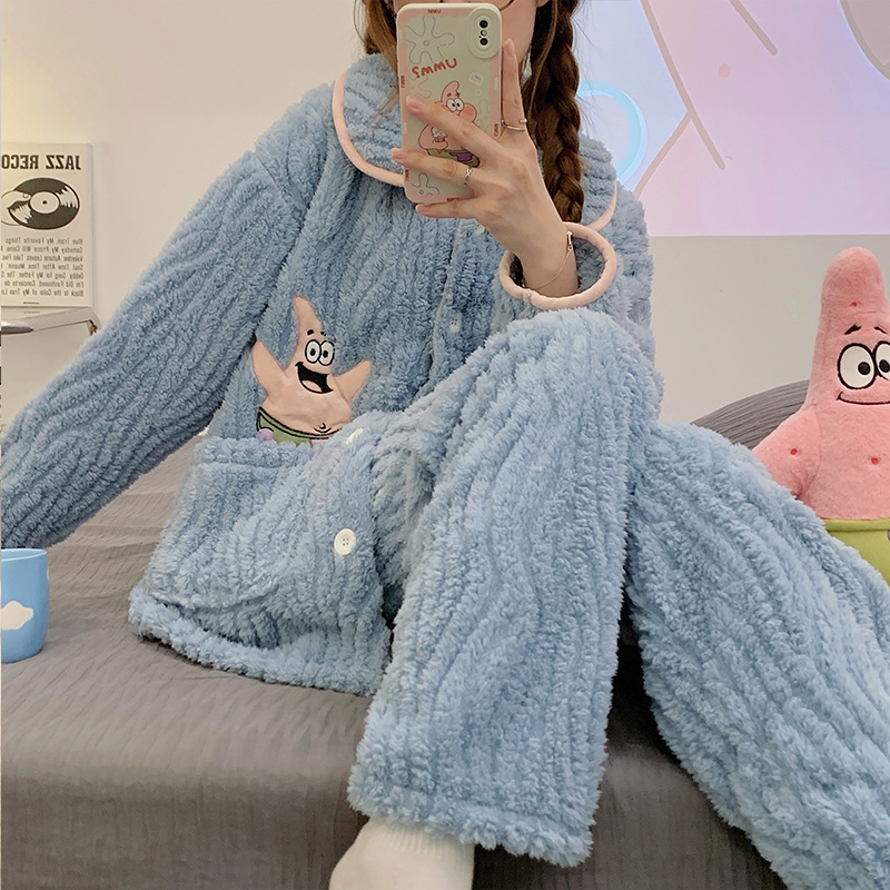 Paidaxing populares pijamas de las mujeres del otoño y el invierno coral fleece engrosada linda chica casual Home wear traje puede ser usado fuera