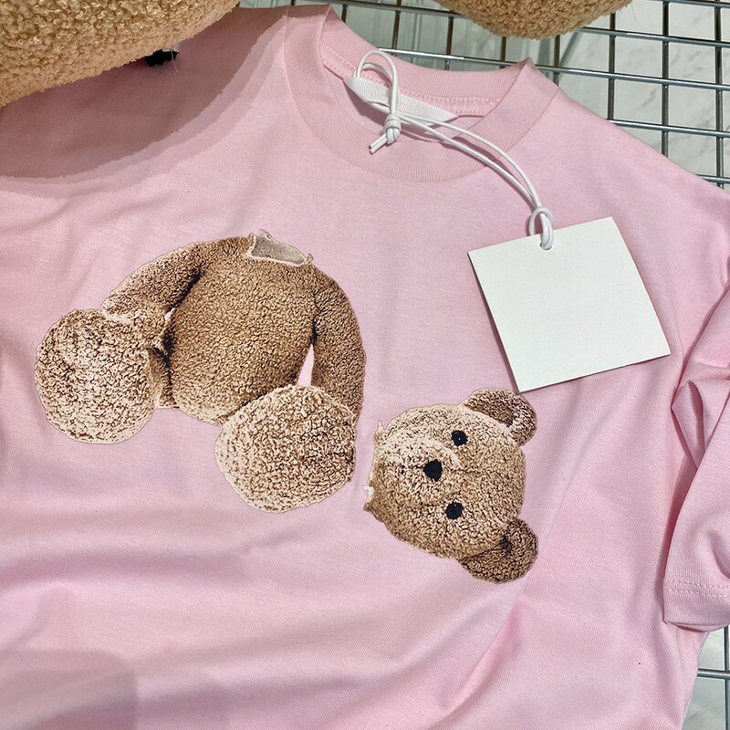 Decapitated Bear Girls' Pure Cotton Short Sleeve T-Shirt 2026 Summer New Palm Angels Trendy Brand Children's Clothing Top Half-Sleeve T-Shirt