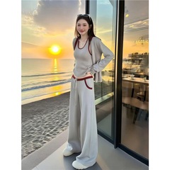 深圳南油韩风chic一整套早秋运动休闲针织外套吊带阔腿裤三件套女