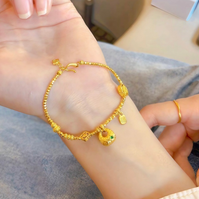 沙金饰品新中式点钻金坨碎银沙金手链女国风高级感久不掉色手饰|undefined