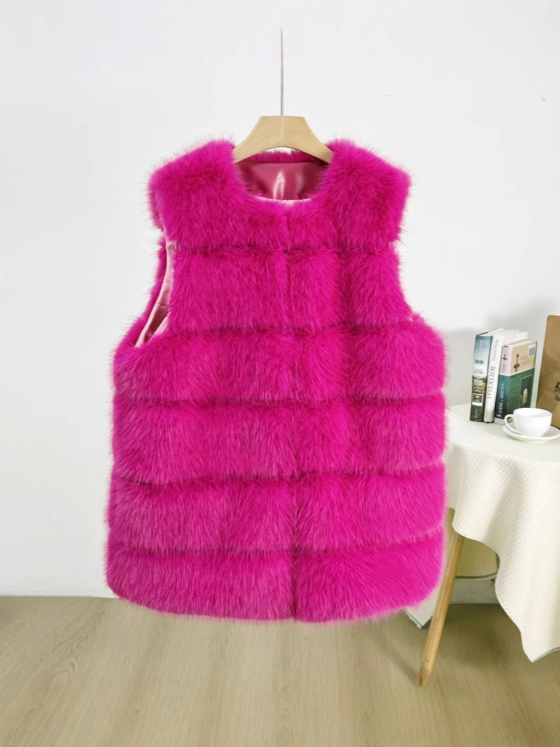 Clásico de seis puntas chaleco de conejo de pelo de zorro chaqueta larga al por mayor simple estilo exterior estilo