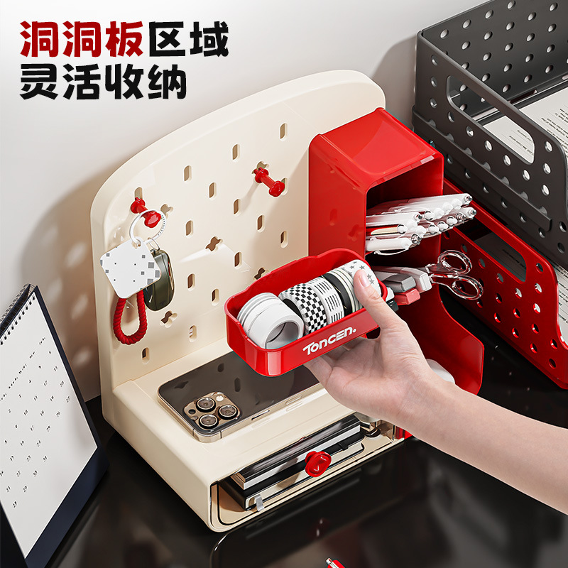 Caja de almacenamiento de escritorio personalizada agujero placa agujero tipo cajón bolígrafo de estudiante estante de almacenamiento doméstico acrílico caja de escritorio