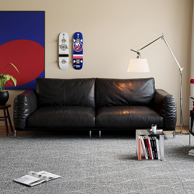 Sofá de cuero retrógrado francés Bauhaus Hammer estilo medio antiguo sala de estar pequeño sofá de cuero recto image 3