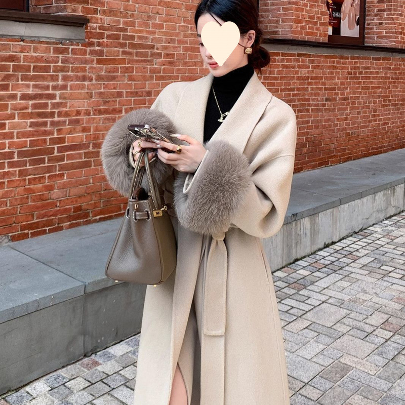 Woolen demi-season long double-sided cashmere woolen coat