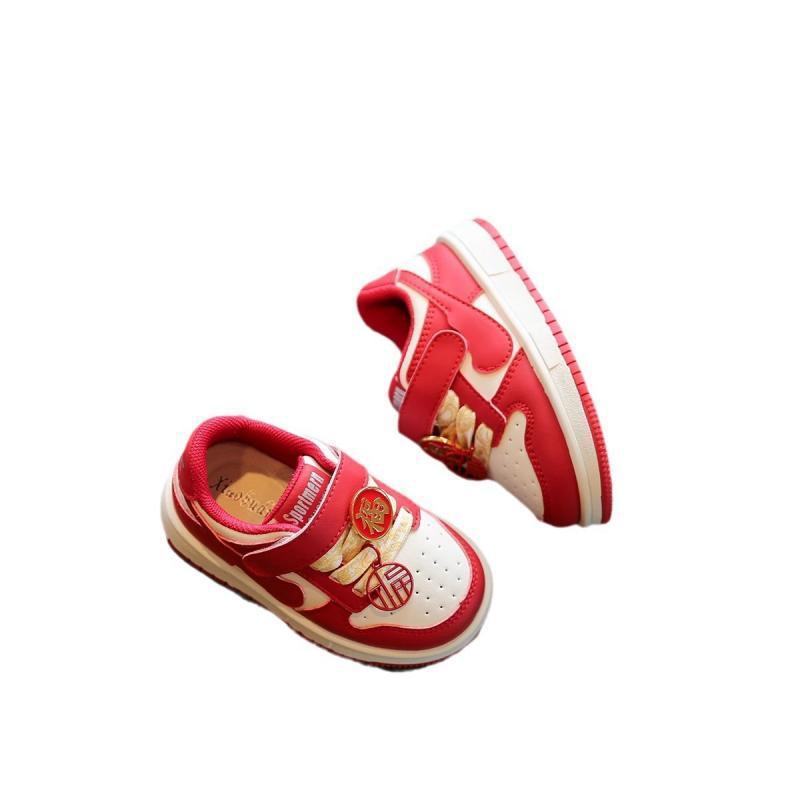 Zapatos casuales para bebés del año del dragón Zapatos deportivos para niños rojos de primavera Nuevos zapatos para niños pequeños de suela suave antideslizante para bebés