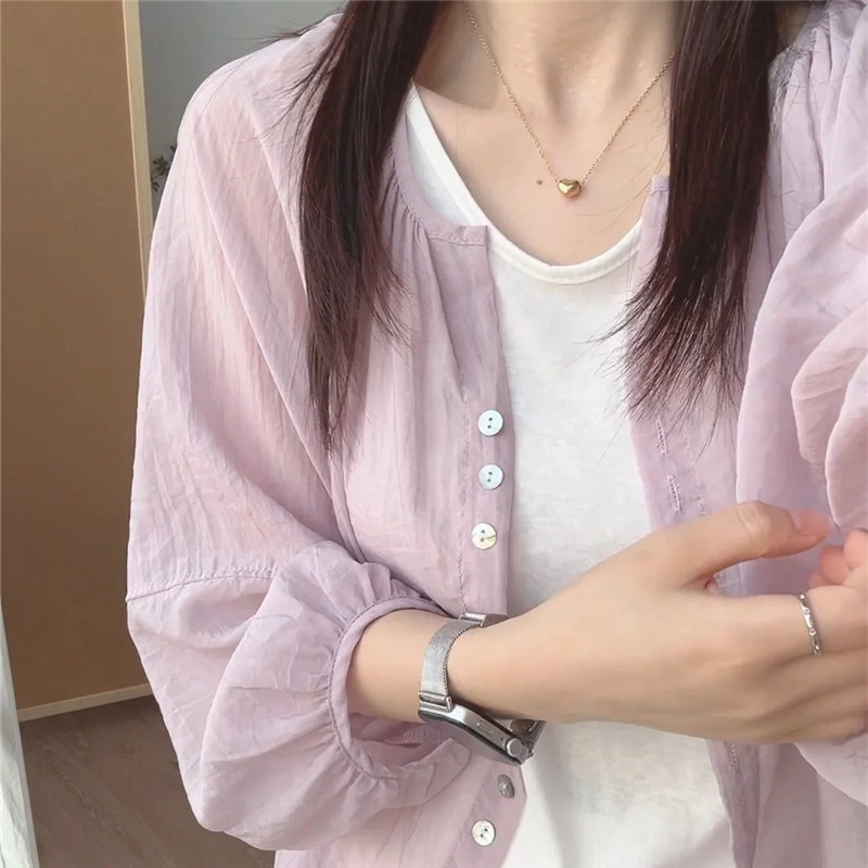 亜麻日焼け止めシャツジャケット レディース 薄手 夏新作 カーディガン風 ゆったり 長袖シャツ ショート丈トップス|undefined
