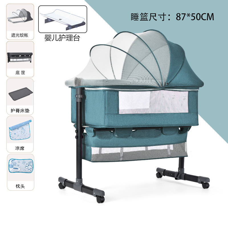 Cama cuna multifuncional para recién nacidos, extraíble con cama plegable, cama para juegos para bebés, mesa de pañales con rodillo