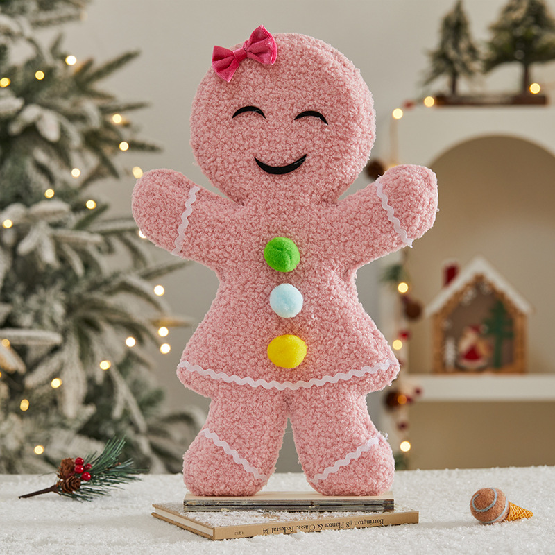 Wooden Christmas Cookie Figurines – Festive Tabletop Decor (2 Sizes, Pink & Brown, Multi-Style Holiday Display)_voghion.com