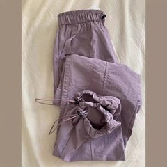紫色のゆるいひもの足の服装のズボンの春夏の季節の女性の流行のスポーツの風のカジュアルな薄いタイプのストレートのパラシュートのズボン