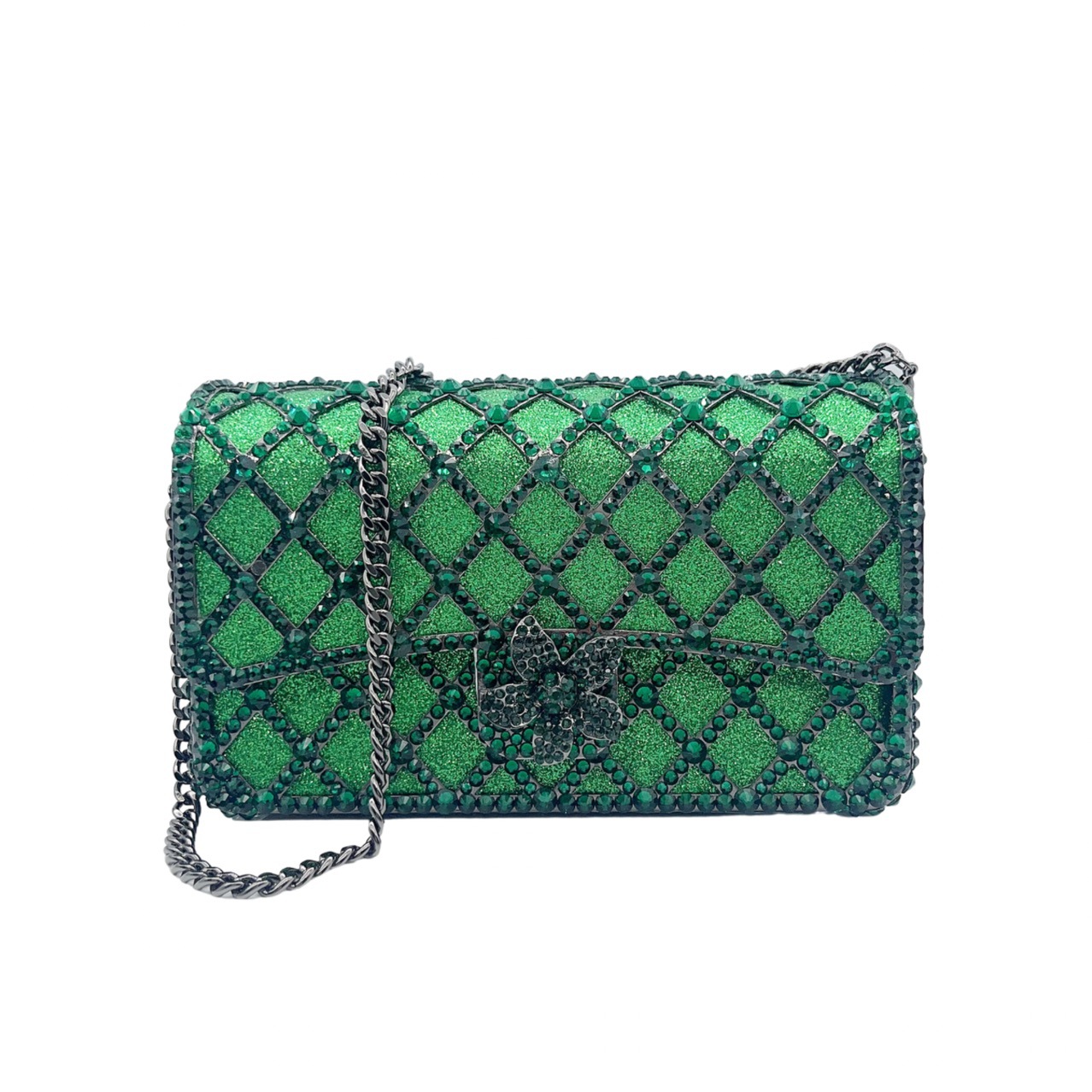 Túi clutch nữ đính đá rhinestone dạ tiệc kiểu Âu Mỹ, tay cầm và đeo vai — Vàng kim AB, Bạc AB, Màu xanh lam, Màu xanh lá chi tiết 2
