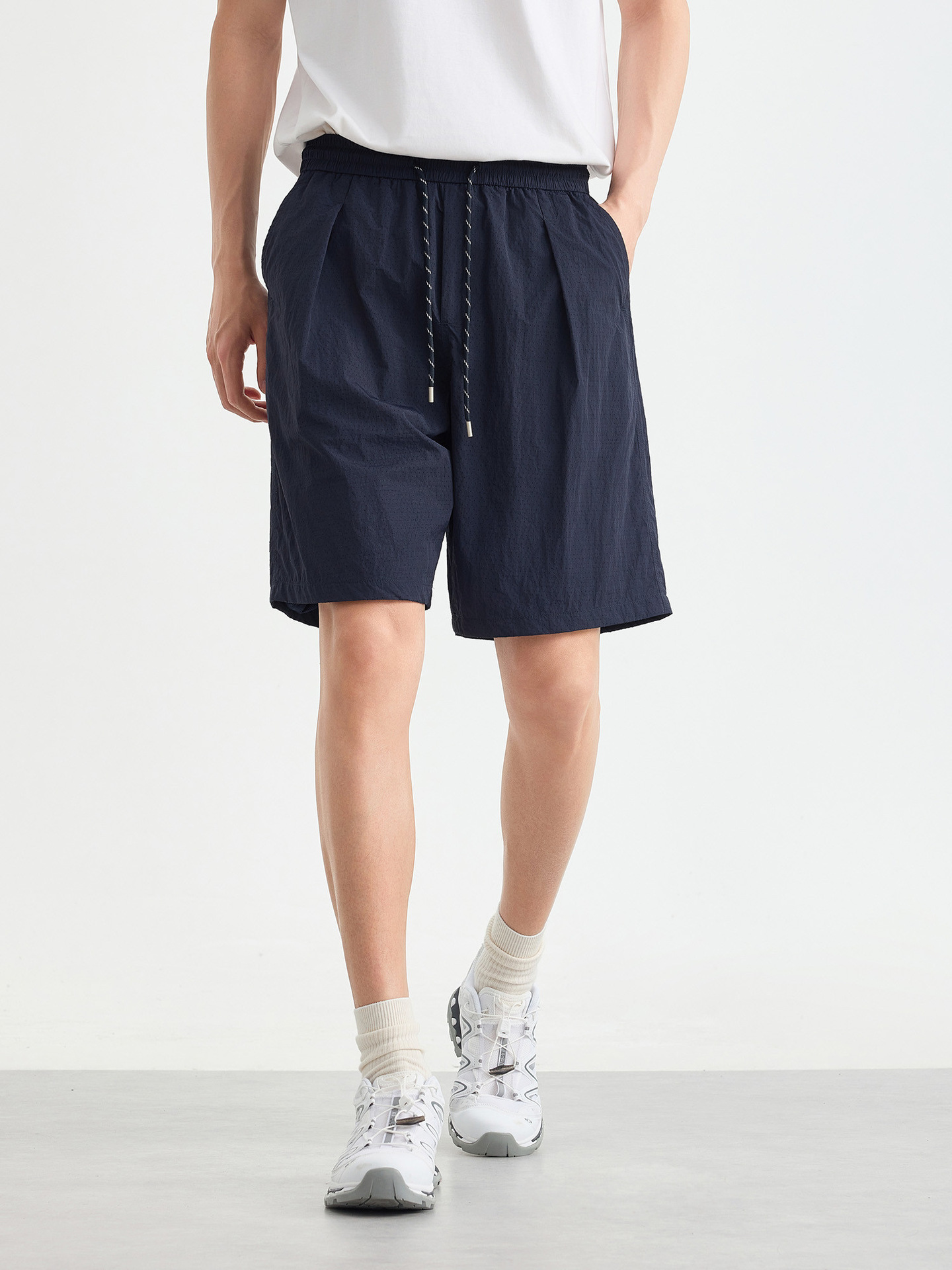 Quần short thể thao nam vải lưới thoáng khí, khô nhanh, dáng 5 phân — Xanh navy