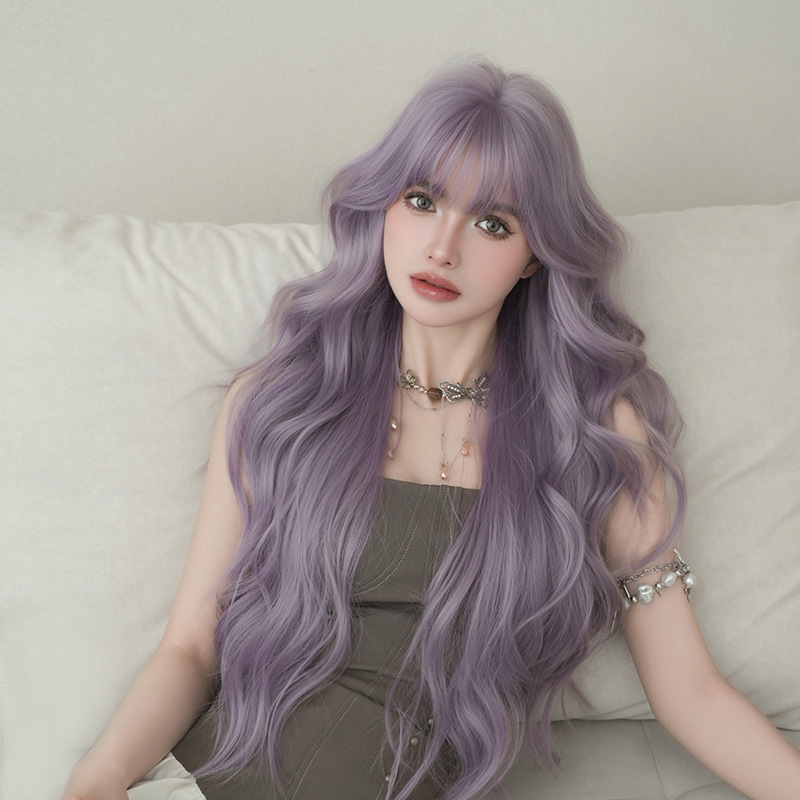 Queen of Seventh Street Wig for Women, Full Head Wig, Long Curly Hair, Gray Purple Synthetic Fiber, High-Quality Realistic Large Waves, Full Wig Queen of Seventh Street Wig for Women, Full Head Wig, Long Curly Hair, Gray Purple Synthetic Fiber, High-Quality Realistic Large Waves, Full Wig