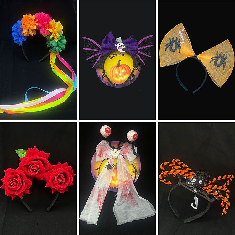 Transfronterizo Amazon Halloween Decoración de Pascua Tombro Diadema Espectáculo unisex con hebilla de cabeza de dibujos animados Flor de cabeza