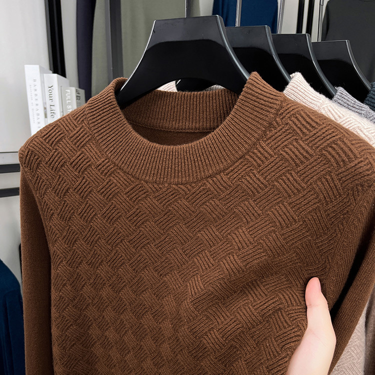 Jacquard de diamante suéter otoño y invierno camiseta de punto nuevo hombre casual de manga larga con camiseta de lana