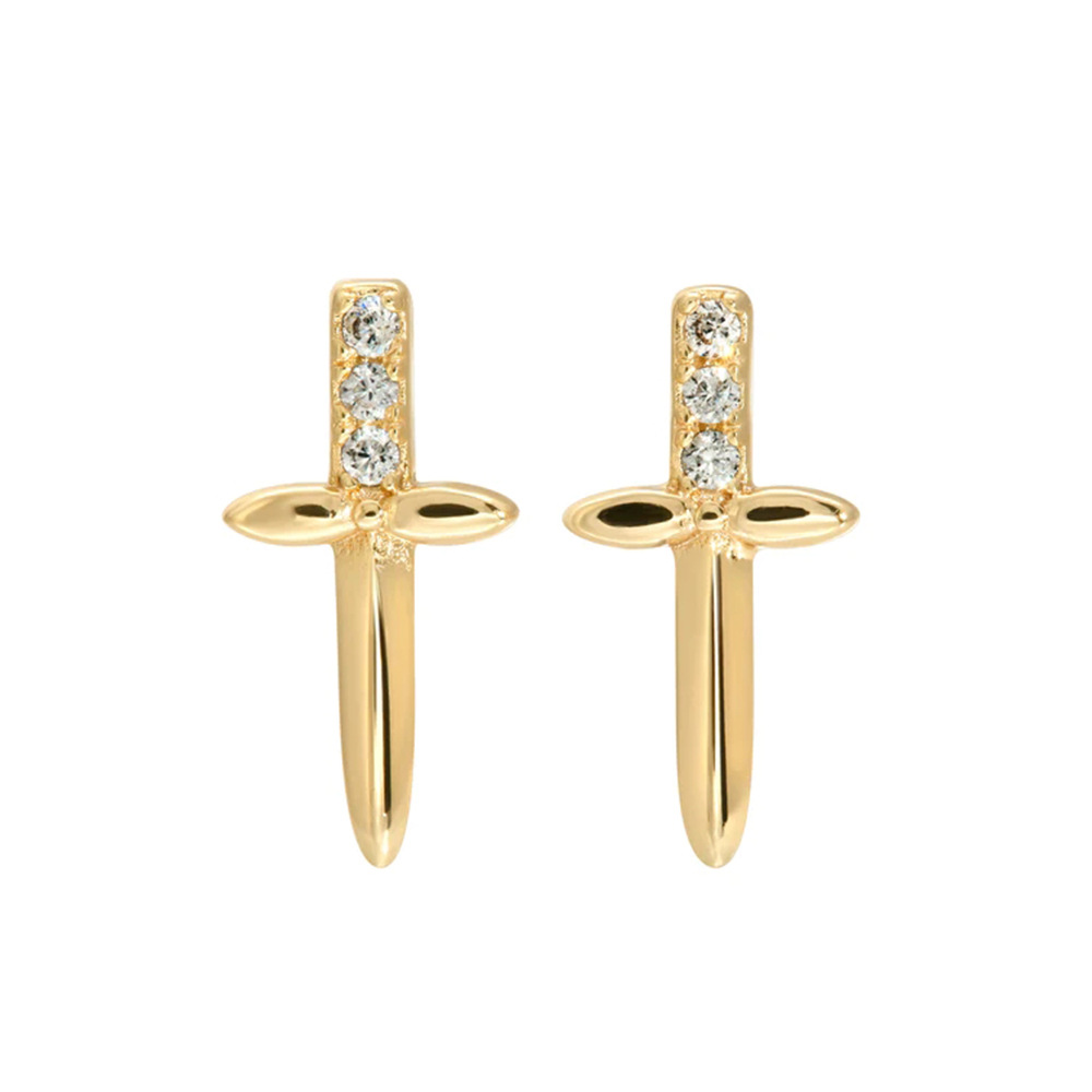 Fashion Cross Sterling Silver Inlaid Zircon Drop Earrings 1 Pair