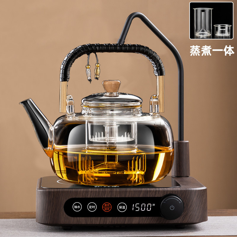 新款自动上水电陶炉玻璃蒸煮一体大号茶壶家用烧水泡茶煮茶炉套餐