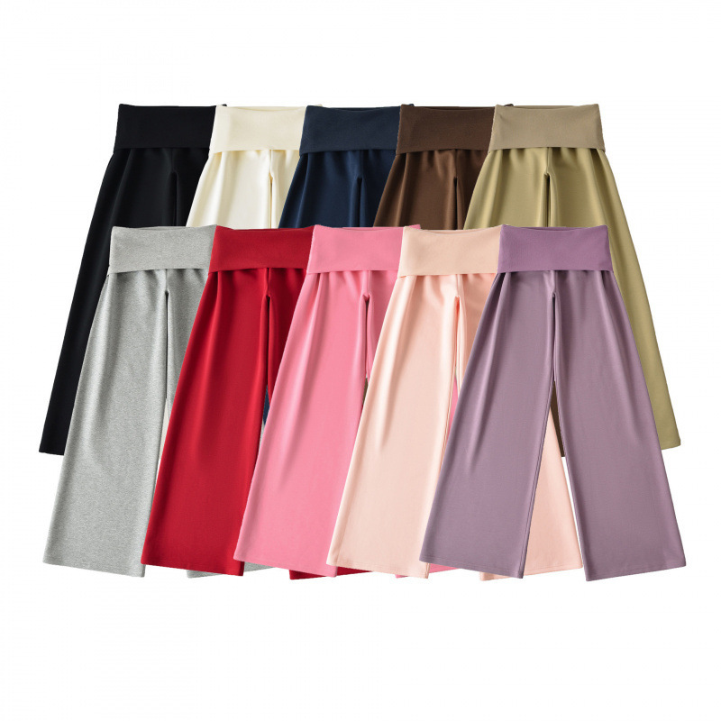 Autumn 25 New Gray Lazy Style Draped Casual Pants for Women, Versatile Design with a Cuffed Waist, Wide-Leg Straight Pants