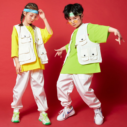 Children's streetwear dance clothes for boys, popping performance children's clothing pure cotton hip-hop vest set, girls' jazz dance clothing